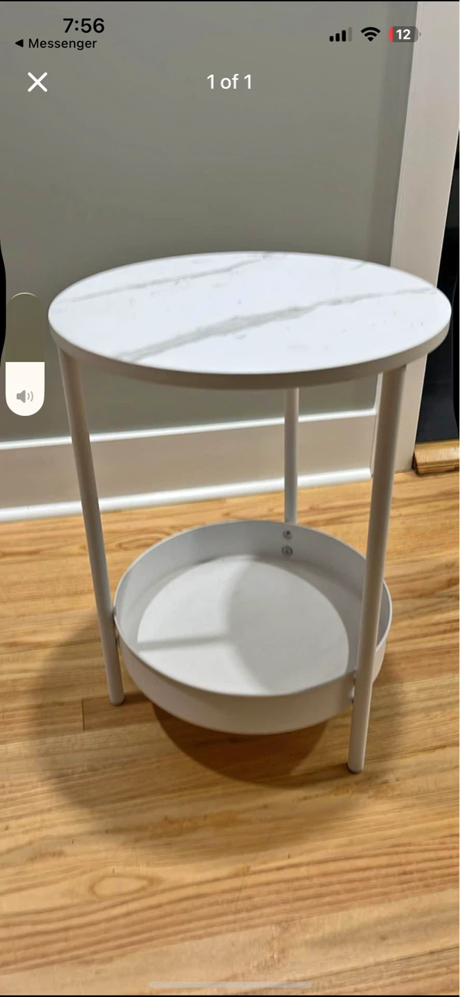 White Round Side Table with Marble Top - photo 2
