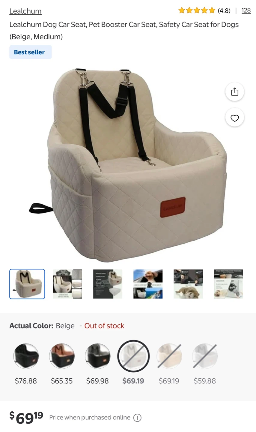 Lealchum Dog Car Seat Booster for Dogs (Beige, Medium) - photo 3