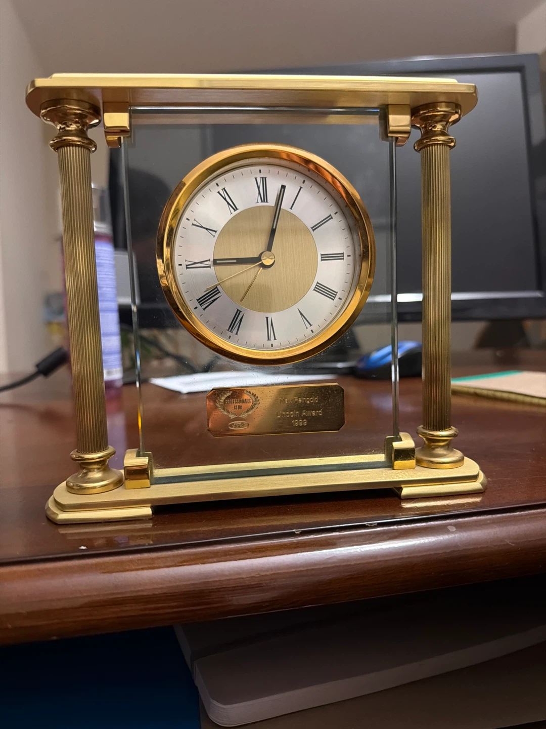 Gold and Glass Desk Clock