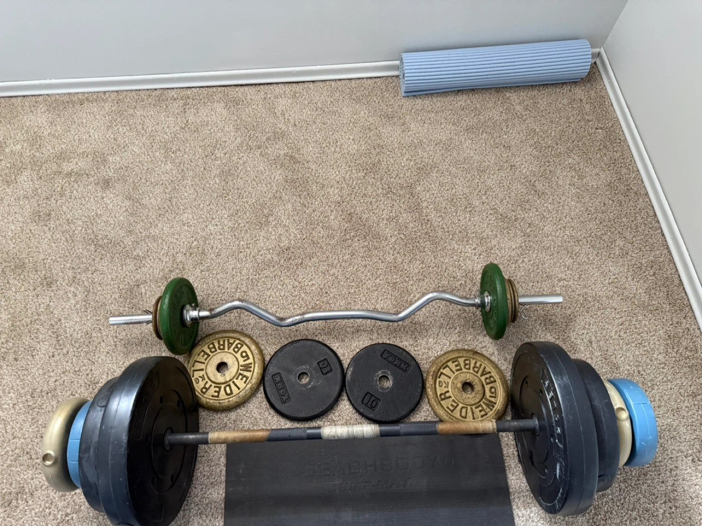 Weightlifting Barbell Set with Curl Bar and Weights