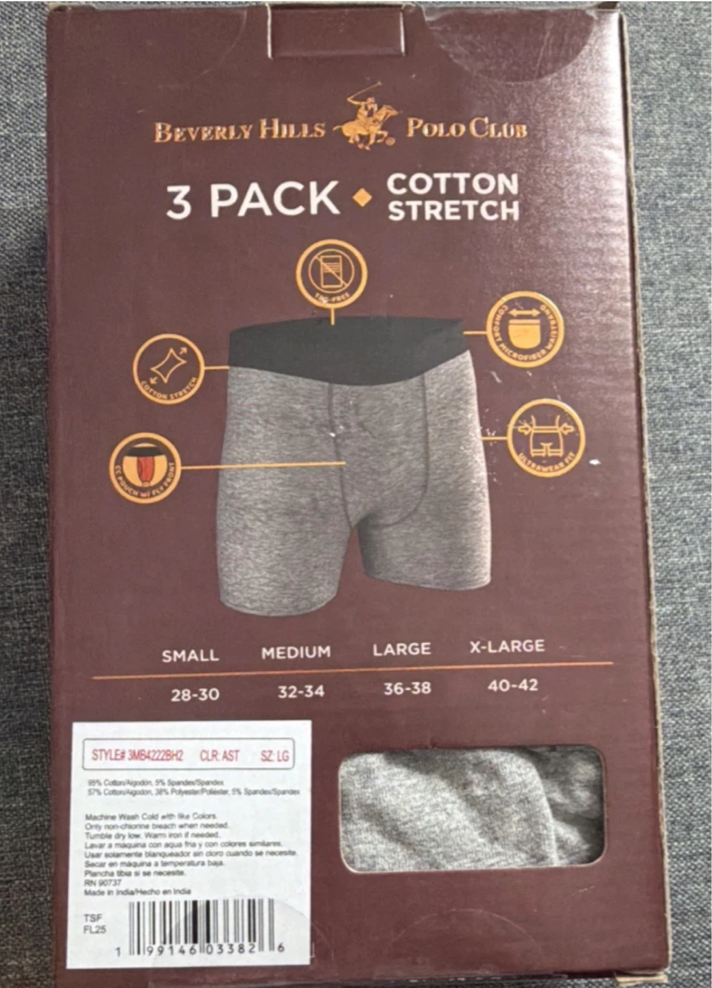 Beverly Hills Polo Club Men's 3 Pack Cotton Stretch Boxer Briefs - photo 2