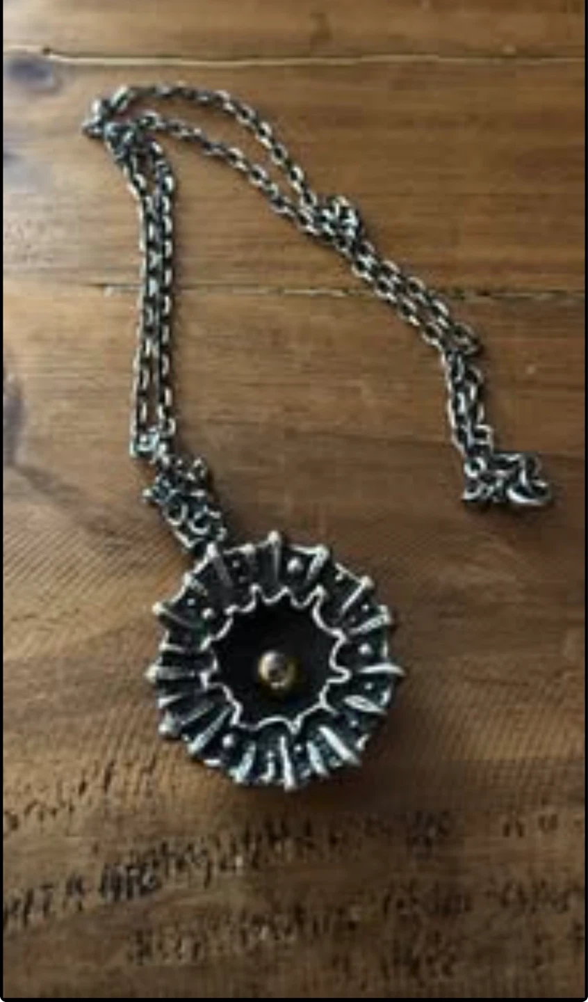 Robert Larin Modernist Brutalist Atomic Pewter/Brass Necklace