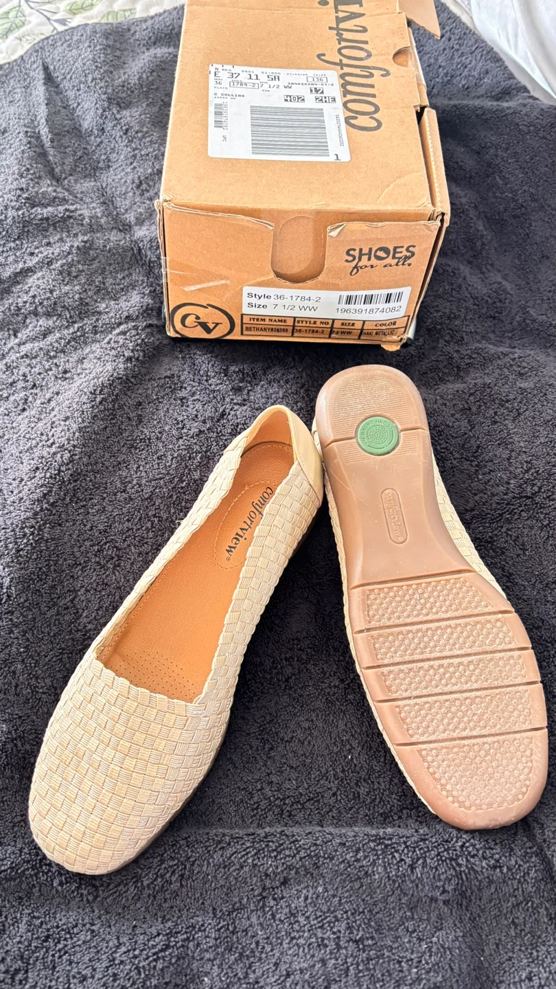 ComfortView Women's Loafers Size 7.5 Wide Beige Woven Slip-Ons - photo 2