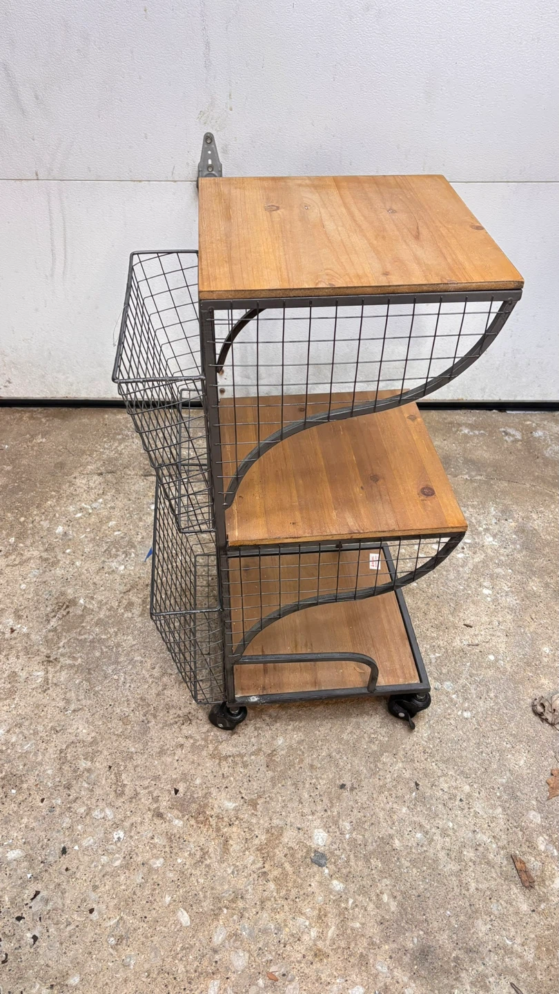 3-Tier Rolling Storage Cart with Wood Shelves