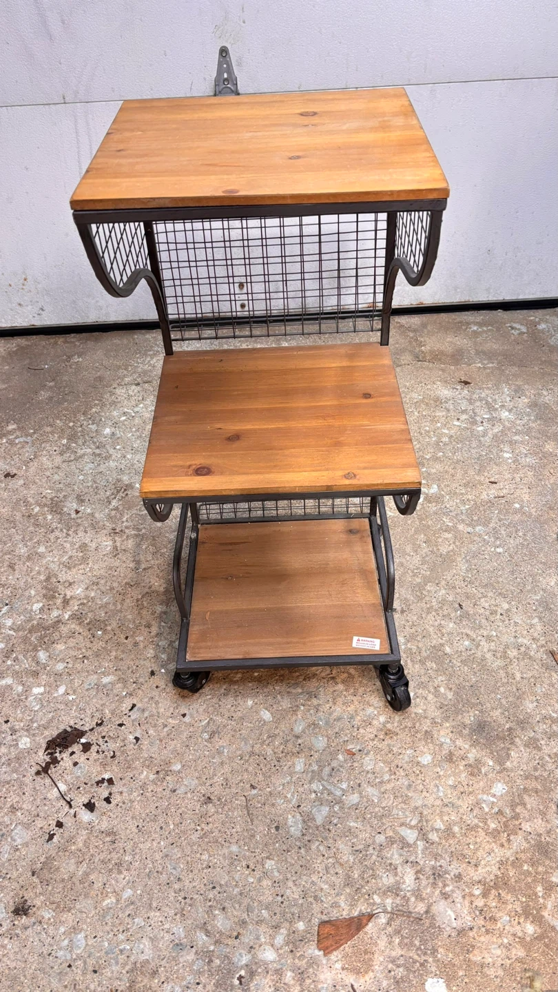 3-Tier Rolling Storage Cart with Wood Shelves - photo 2