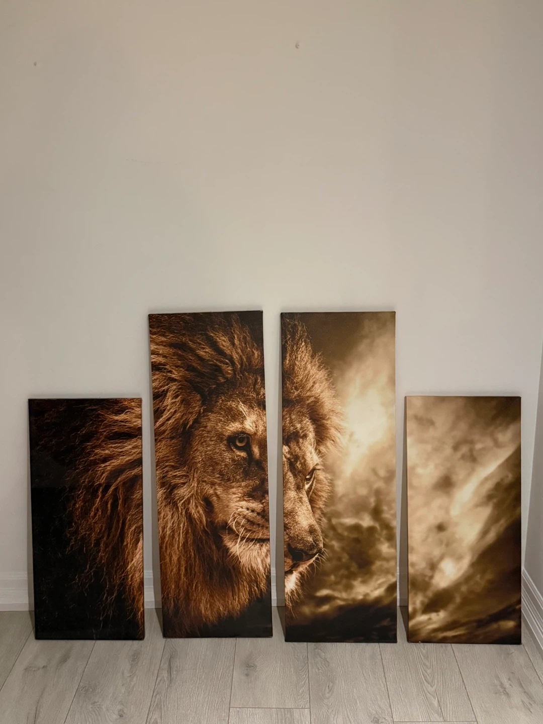 Canvas Print Wall Art Set - Lion 4 Pieces and Whiskey Glass - photo 3