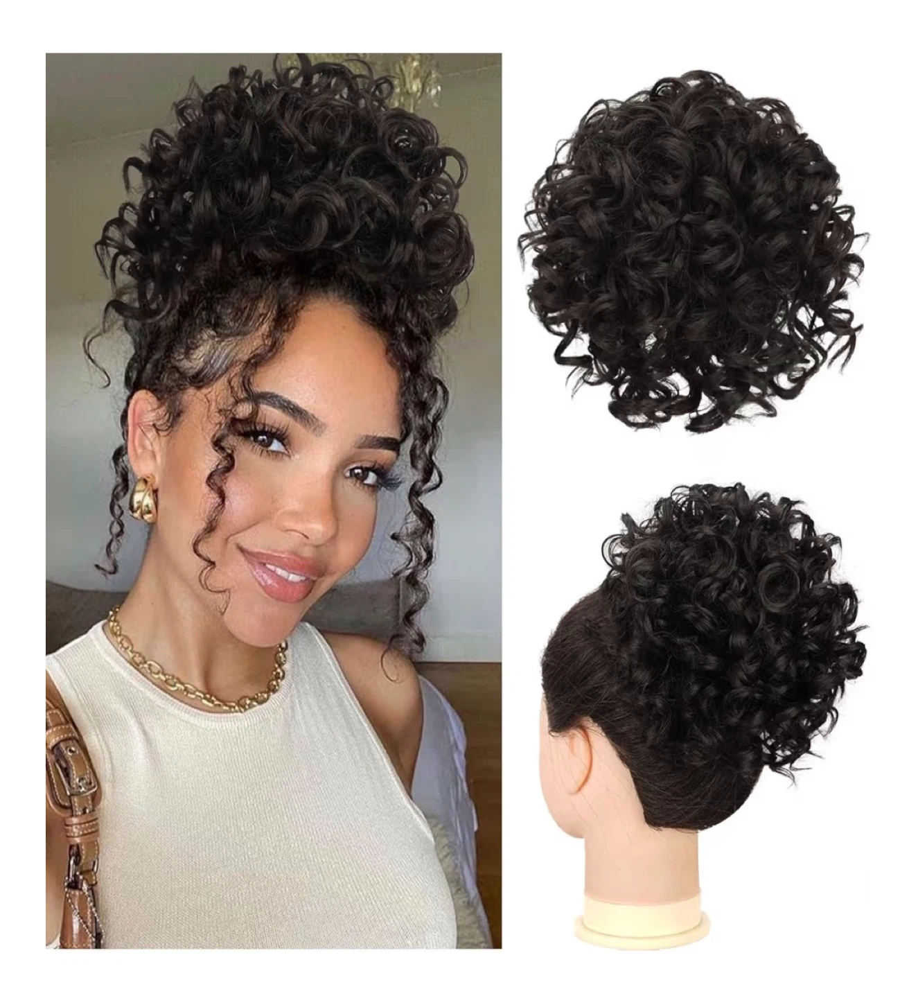 Black Brown Curly Hair Bun Extension