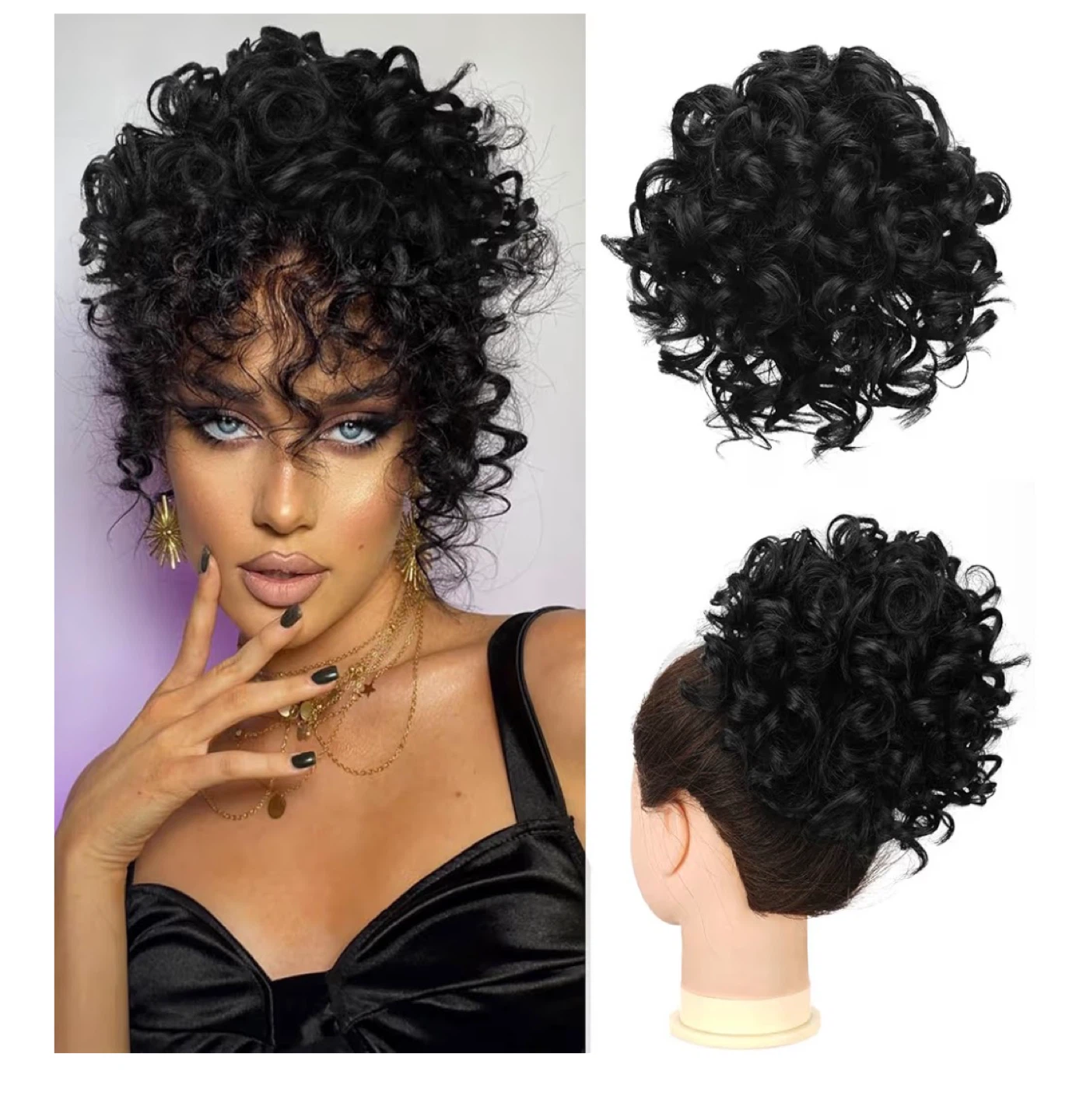 Natural Black Curly Hair Scrunchie Bun Extension