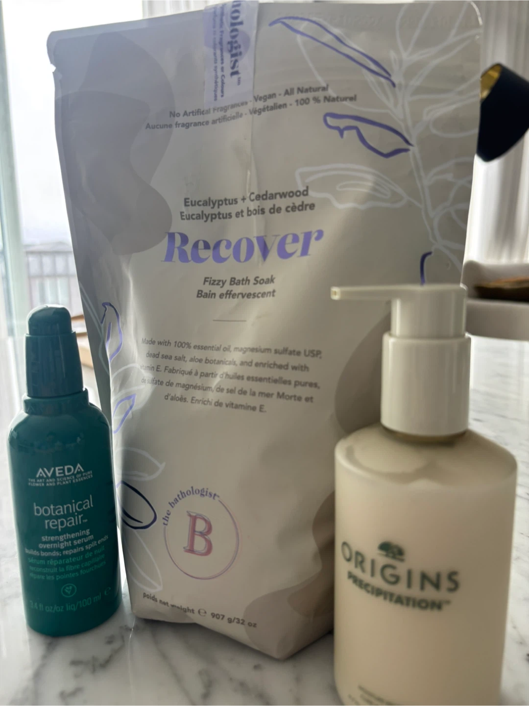 Aveda Botanical Repair Serum & The Bathologist Recover Bath Soak