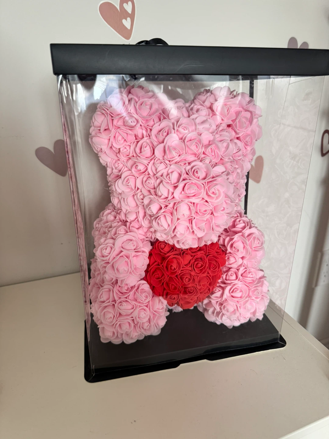 Pink Rose Bear with Red Heart - Decorative Gift