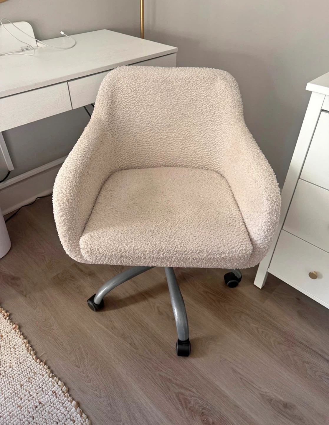 Cream Teddy Fleece Swivel Office Chair