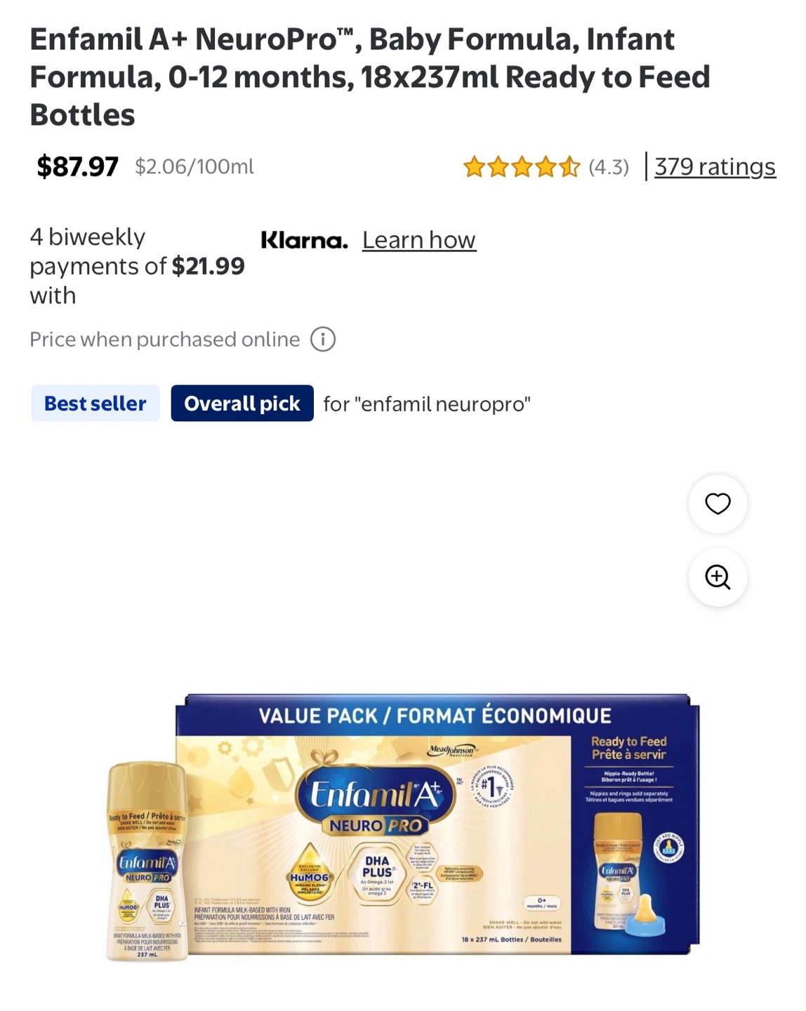 Enfamil A+ NeuroPro 18x237ml Ready to Feed Bottles