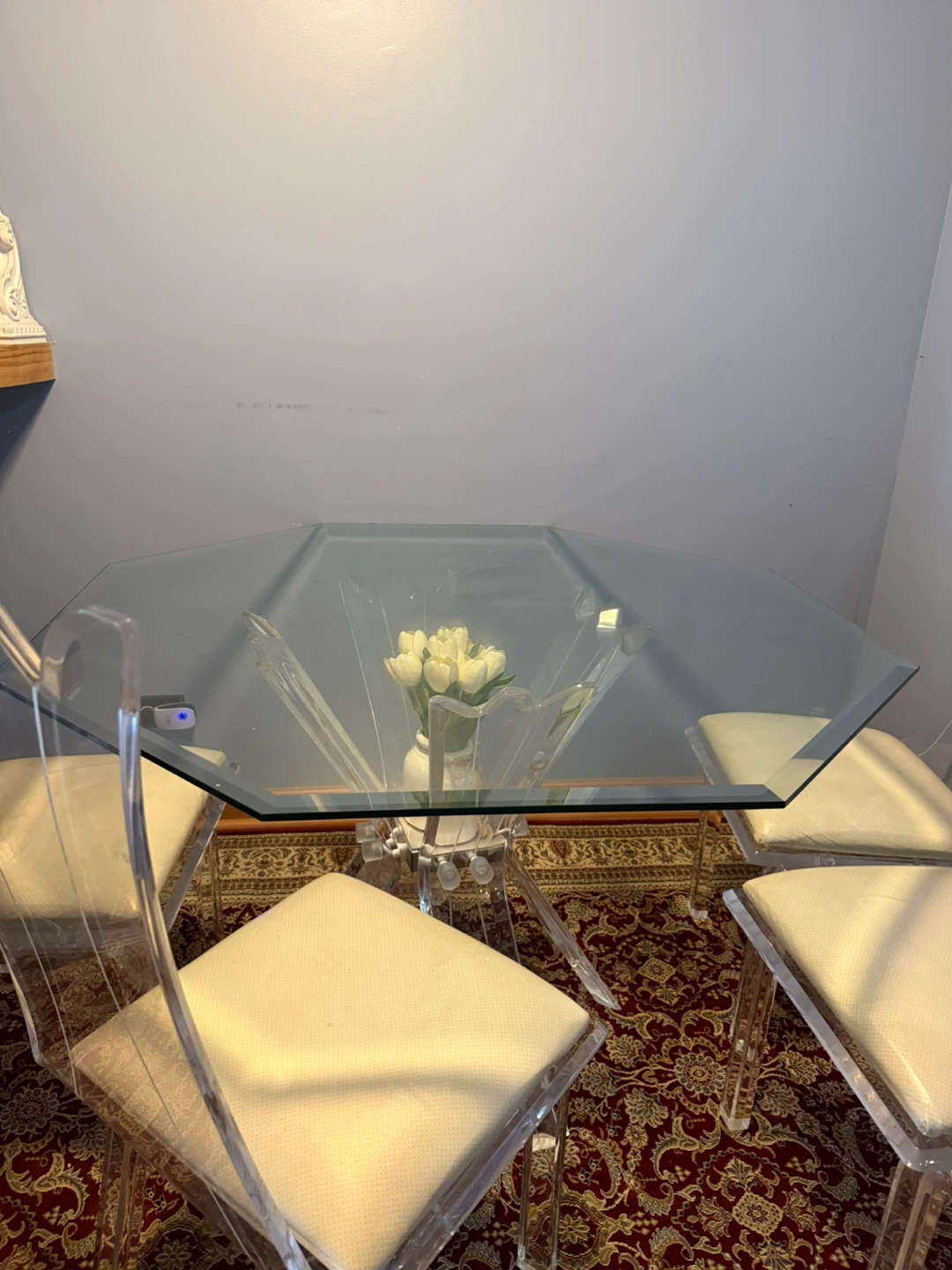 Glass and Acrylic Dining Table with 4 Chairs