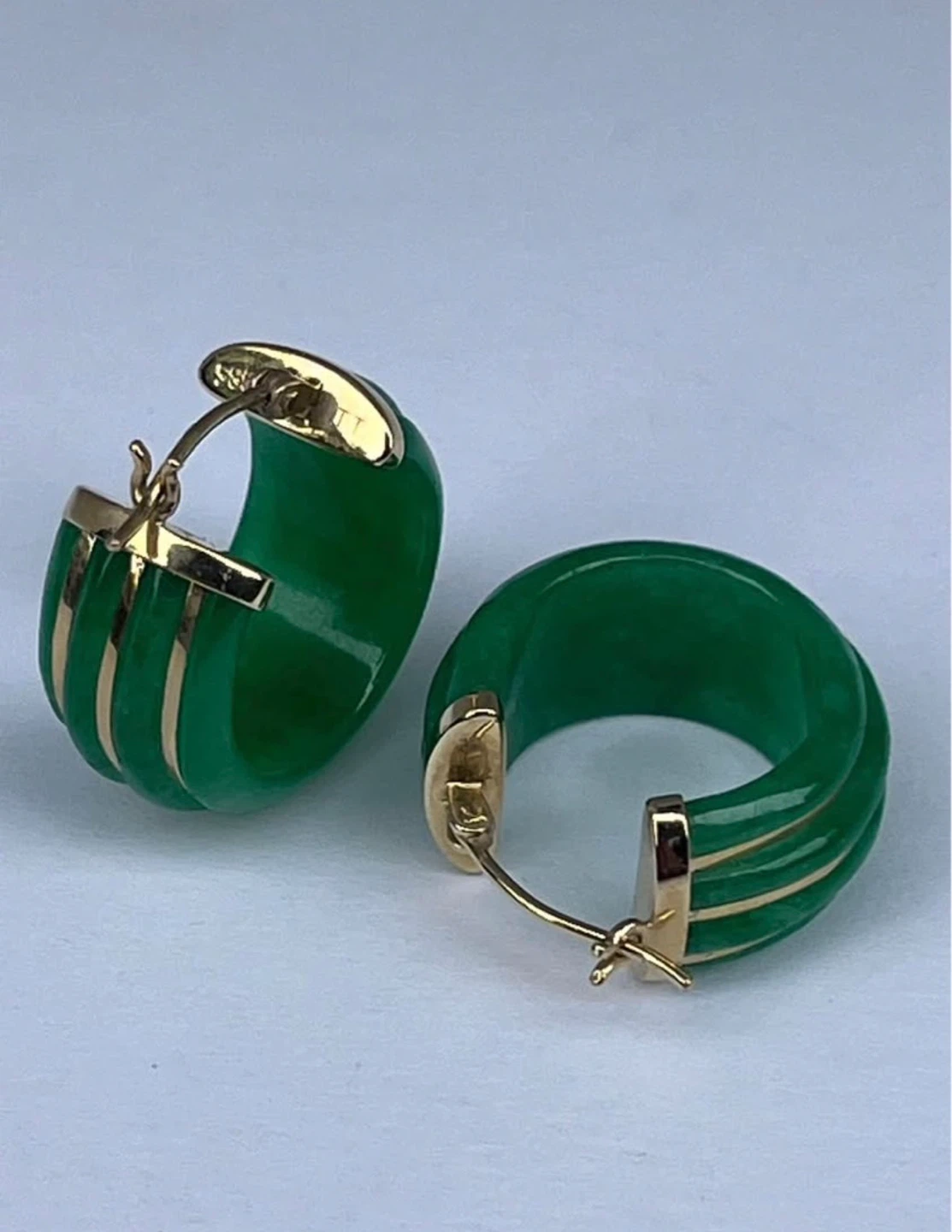 14K Yellow Gold Jade Hoop Earrings & Gold Jade Pendant - photo 4