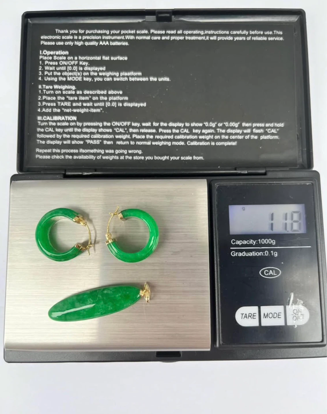 14K Yellow Gold Jade Hoop Earrings & Gold Jade Pendant - photo 5