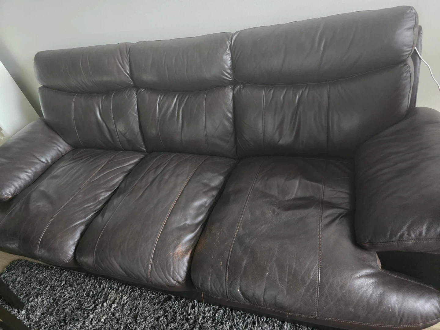 Dark Brown Leather Sofa - photo 3