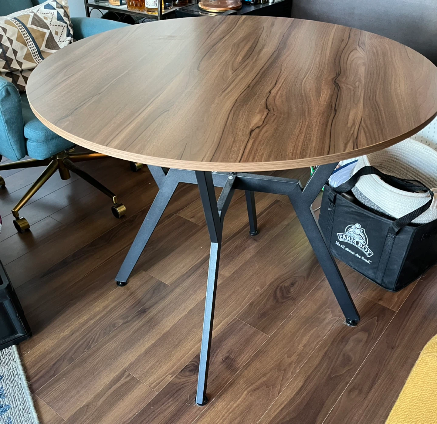 Round Wood Dining Table with Black Metal Legs