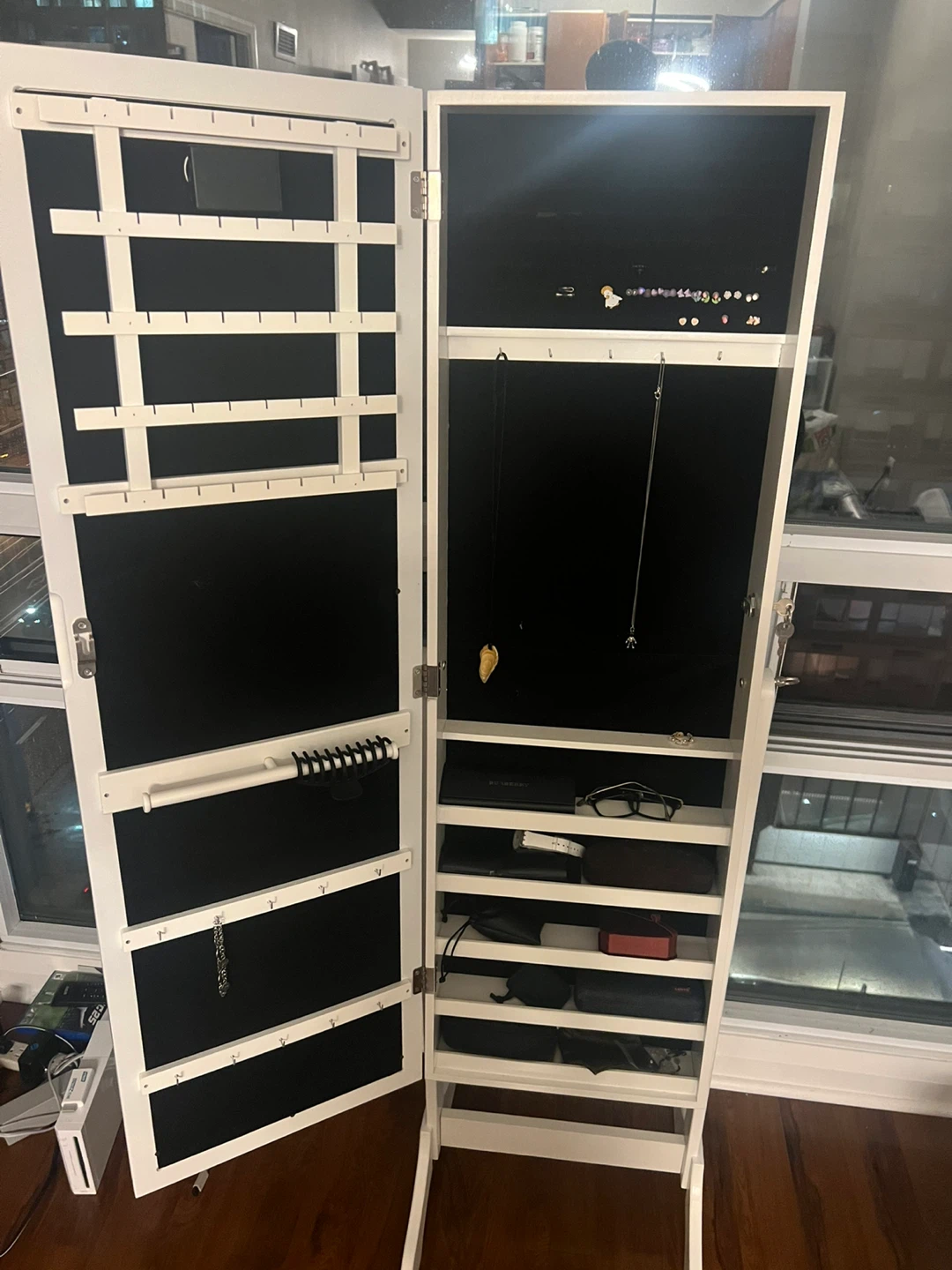 White Standing Jewelry Armoire with Mirror - photo 2