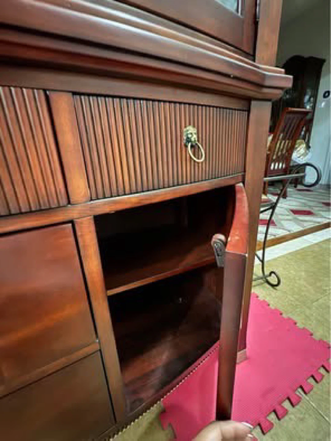 Dark Wooden Cabinet with Glass Doors and Drawers - photo 3