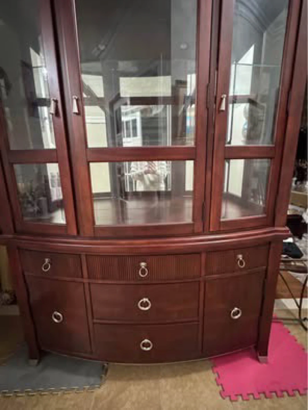Dark Wooden Cabinet with Glass Doors and Drawers - photo 4