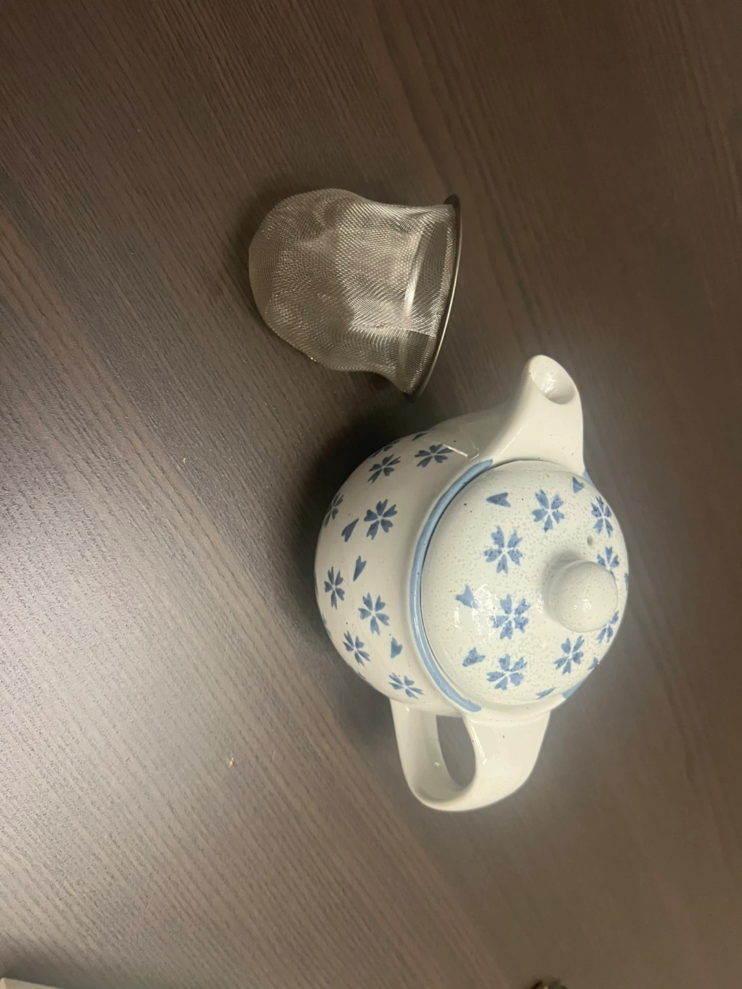 White Ceramic Teapot with Blue Floral Design