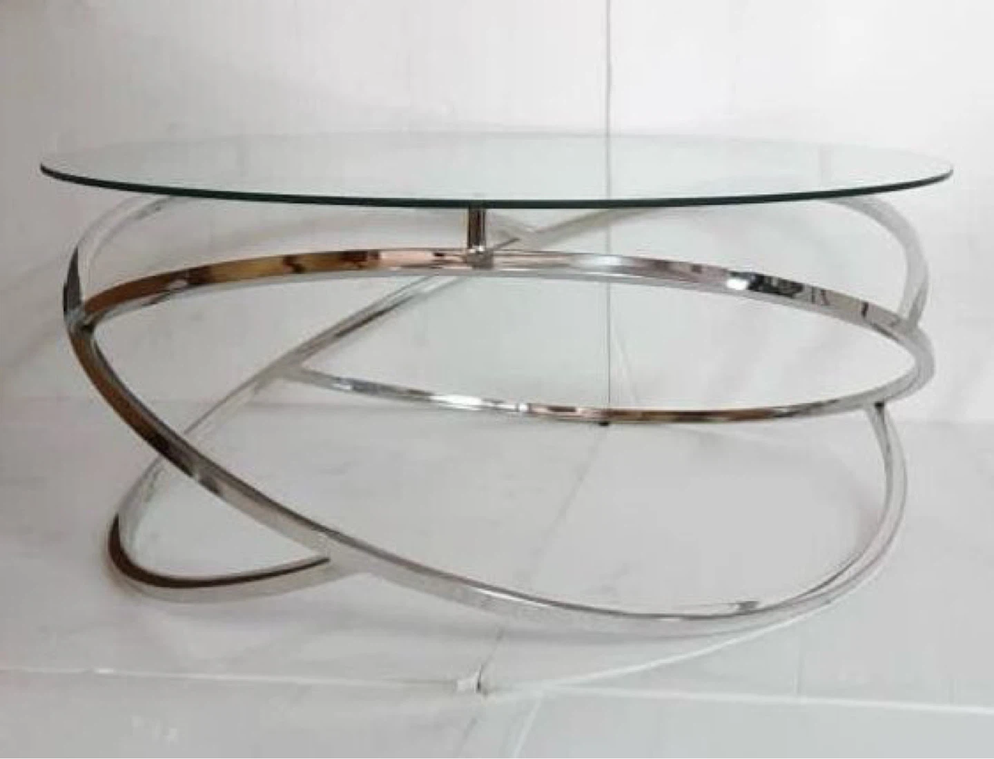 Modern Glass Top Coffee Table with stainless steel Base
