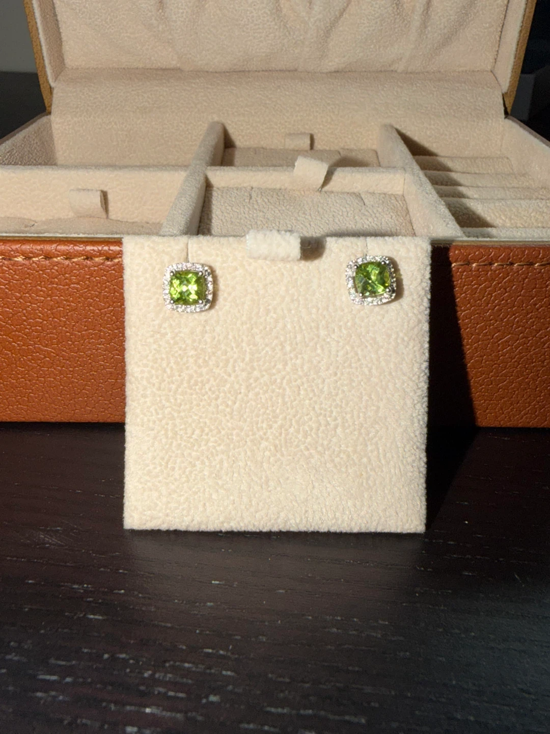 Peridot, Diamond, and 14k white gold earrings