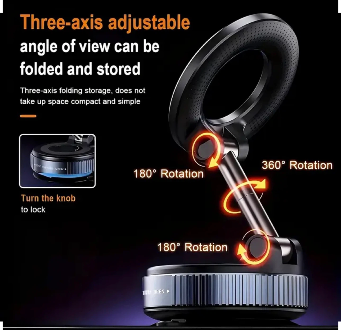 Magnetic Vacuum Suction Phone Mount – 360° Foldable Stand - photo 5