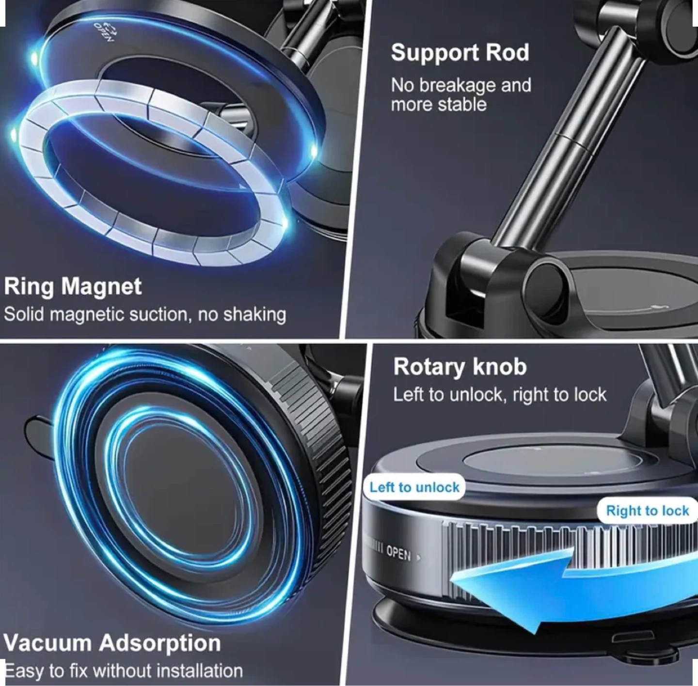 Magnetic Vacuum Suction Phone Mount – 360° Foldable Stand - photo 3