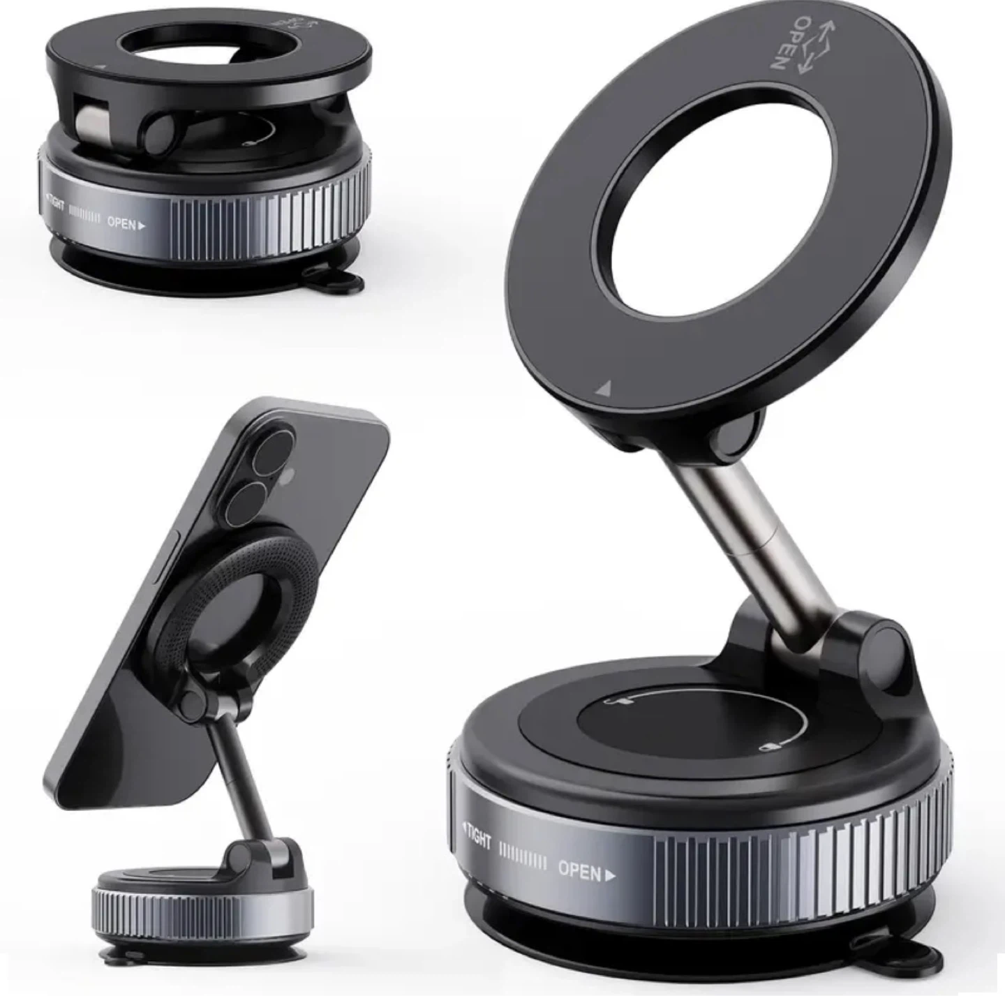 Magnetic Vacuum Suction Phone Mount – 360° Foldable Stand