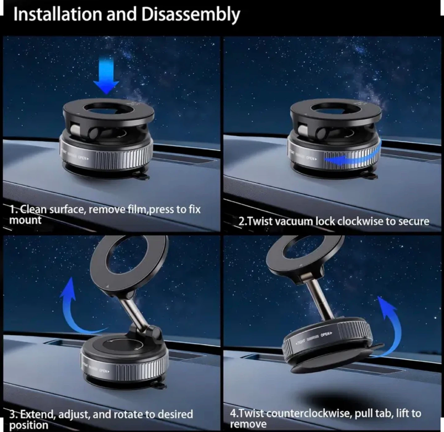 Magnetic Vacuum Suction Phone Mount – 360° Foldable Stand - photo 2