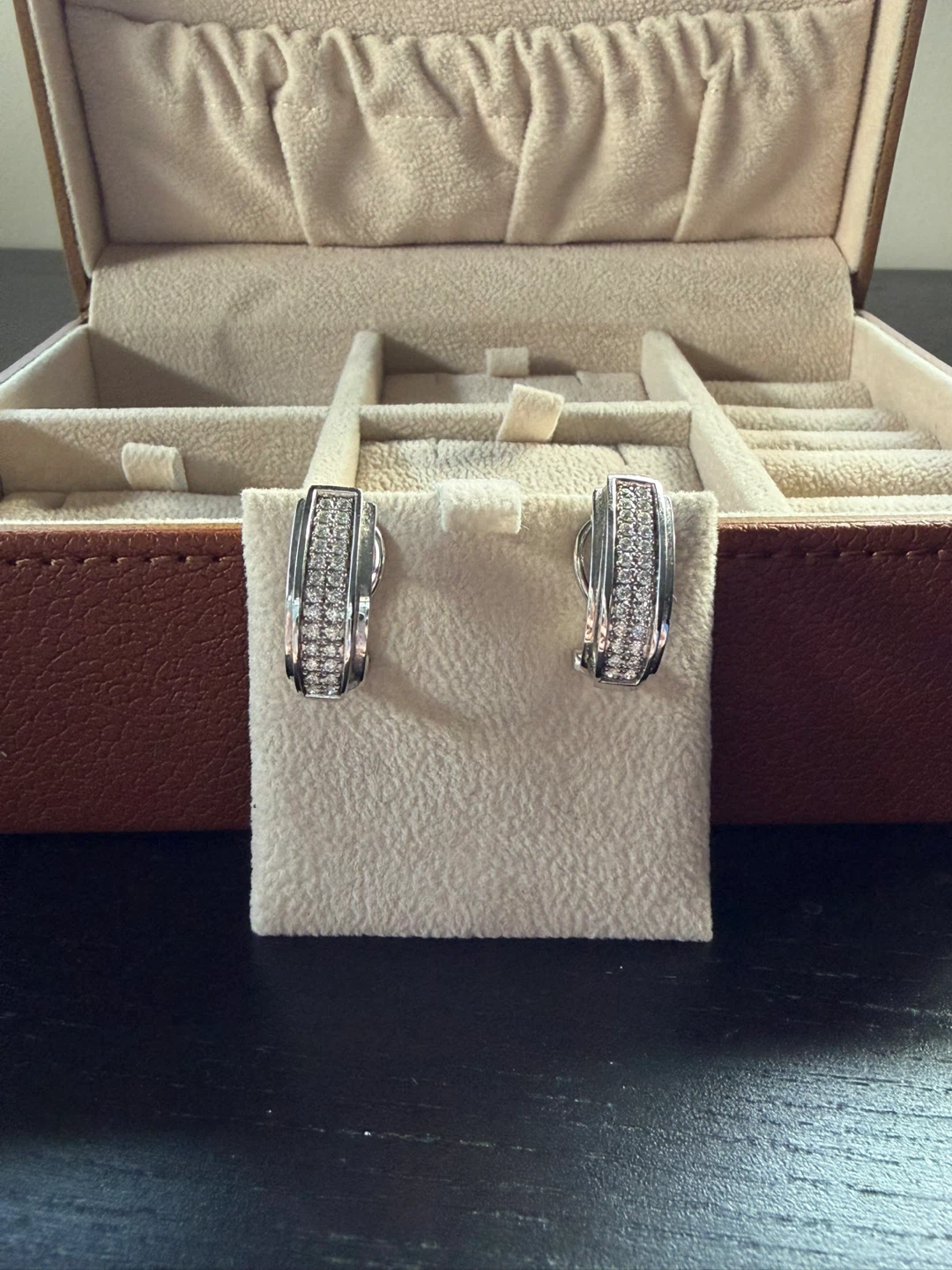 14K White Gold Double Row Diamond Earrings