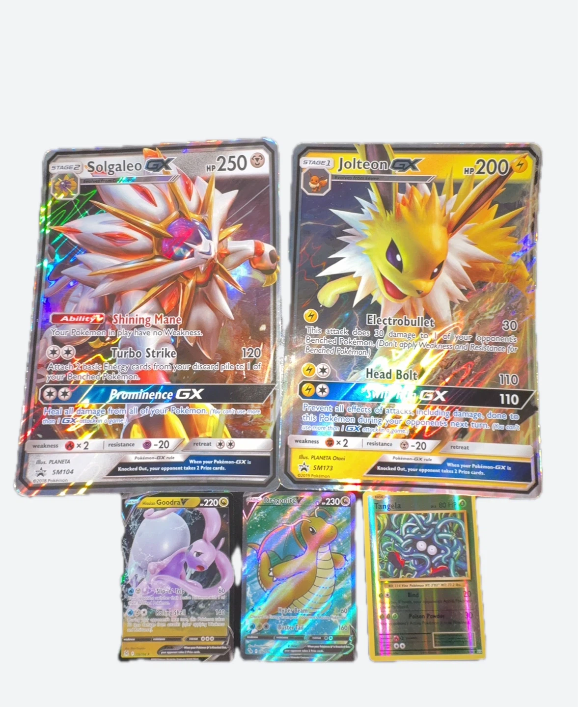 Pokemon- Solgaleo GX, Jolteon GX, Goodra V, Dragonite V, Tangela