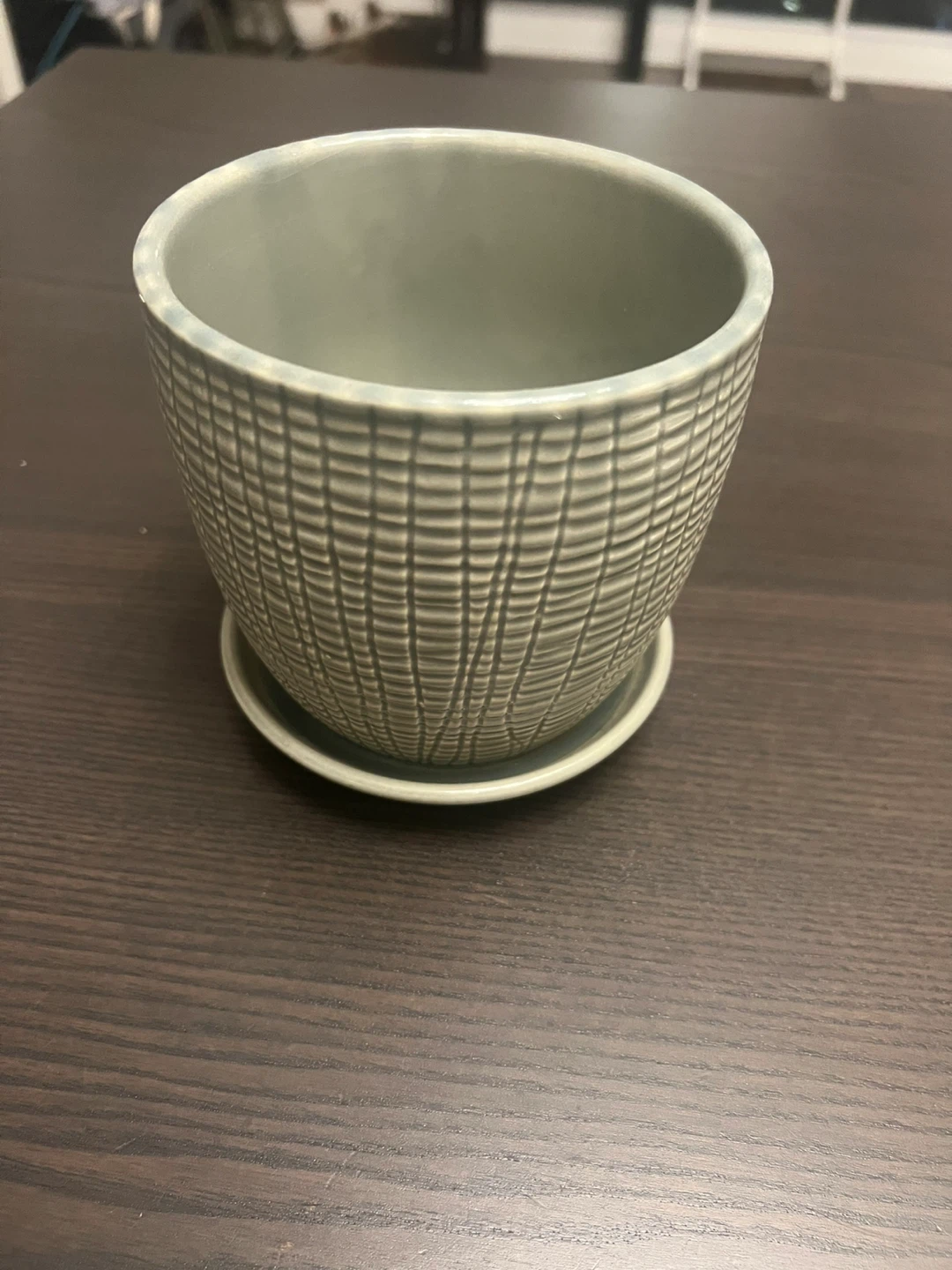 Grey Ceramic Planter with Saucer