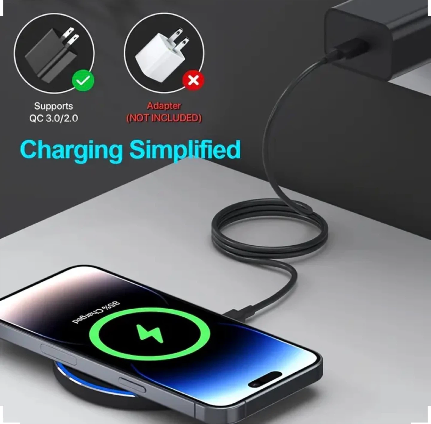 15W Fast Wireless Charger Pad - Black - photo 3