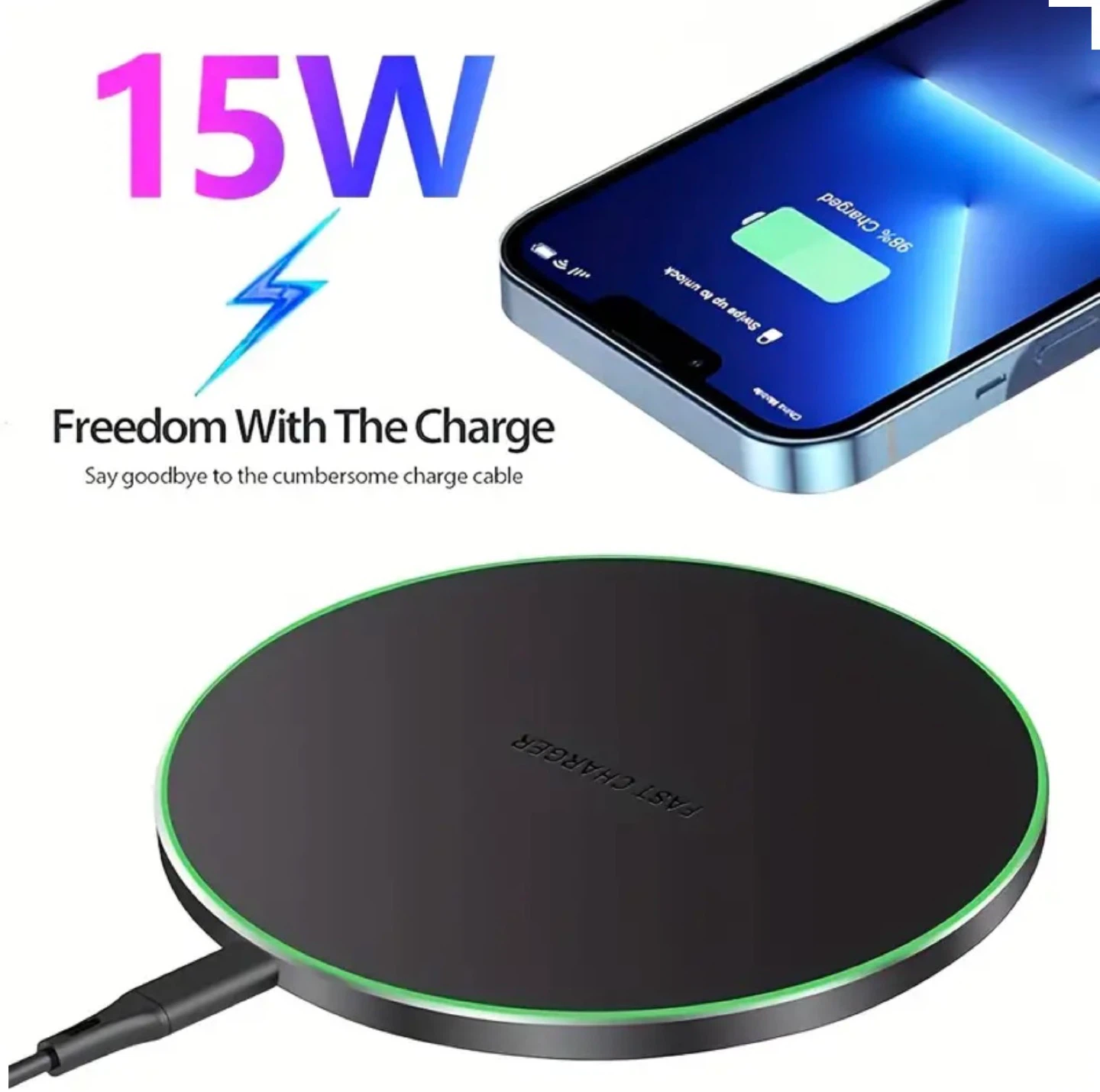 15W Fast Wireless Charger Pad - Black - photo 5
