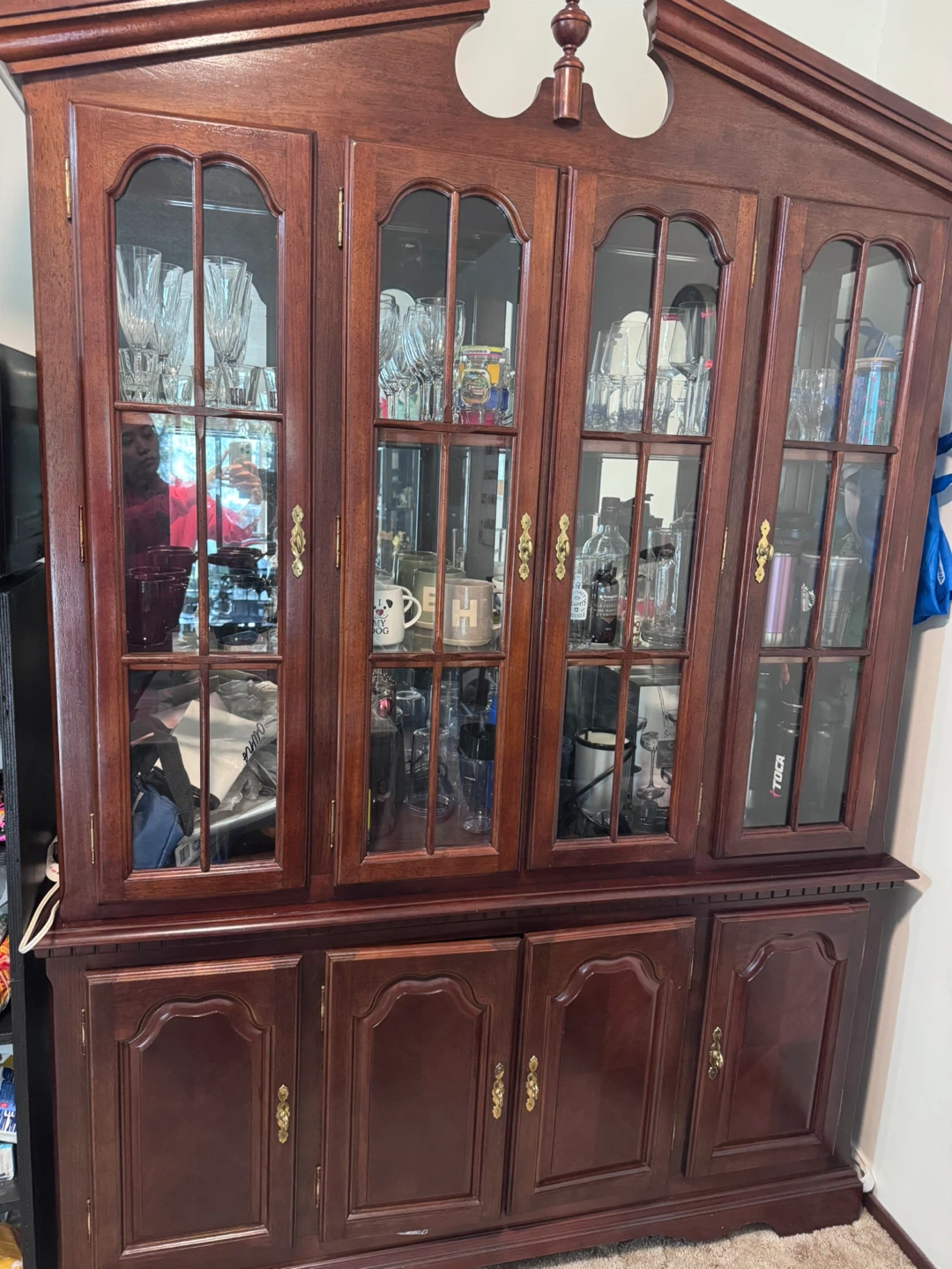 Wooden China Cabinet with Glass Doors