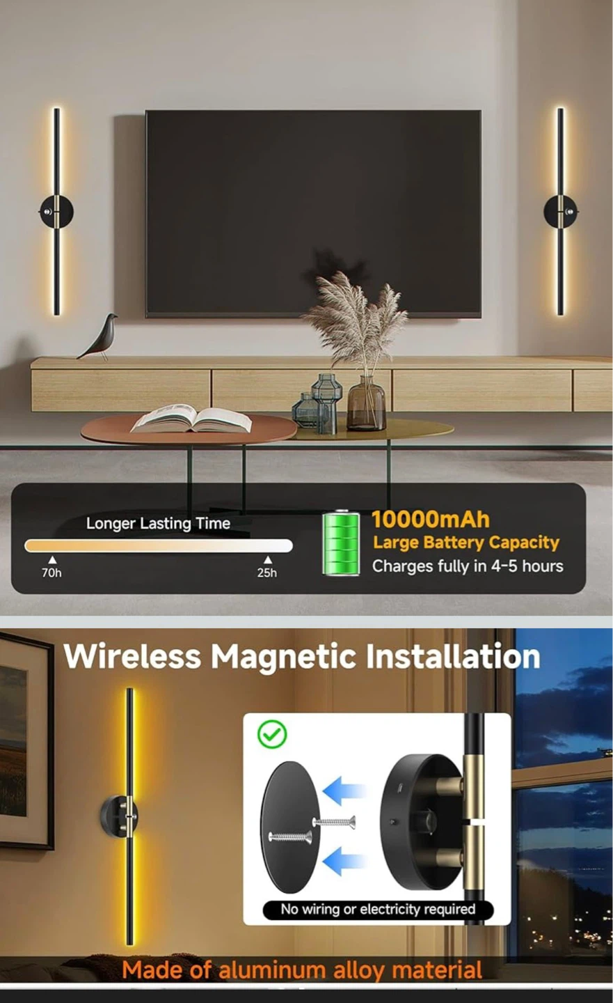 Black Wireless LED Wall Sconce Light - photo 3