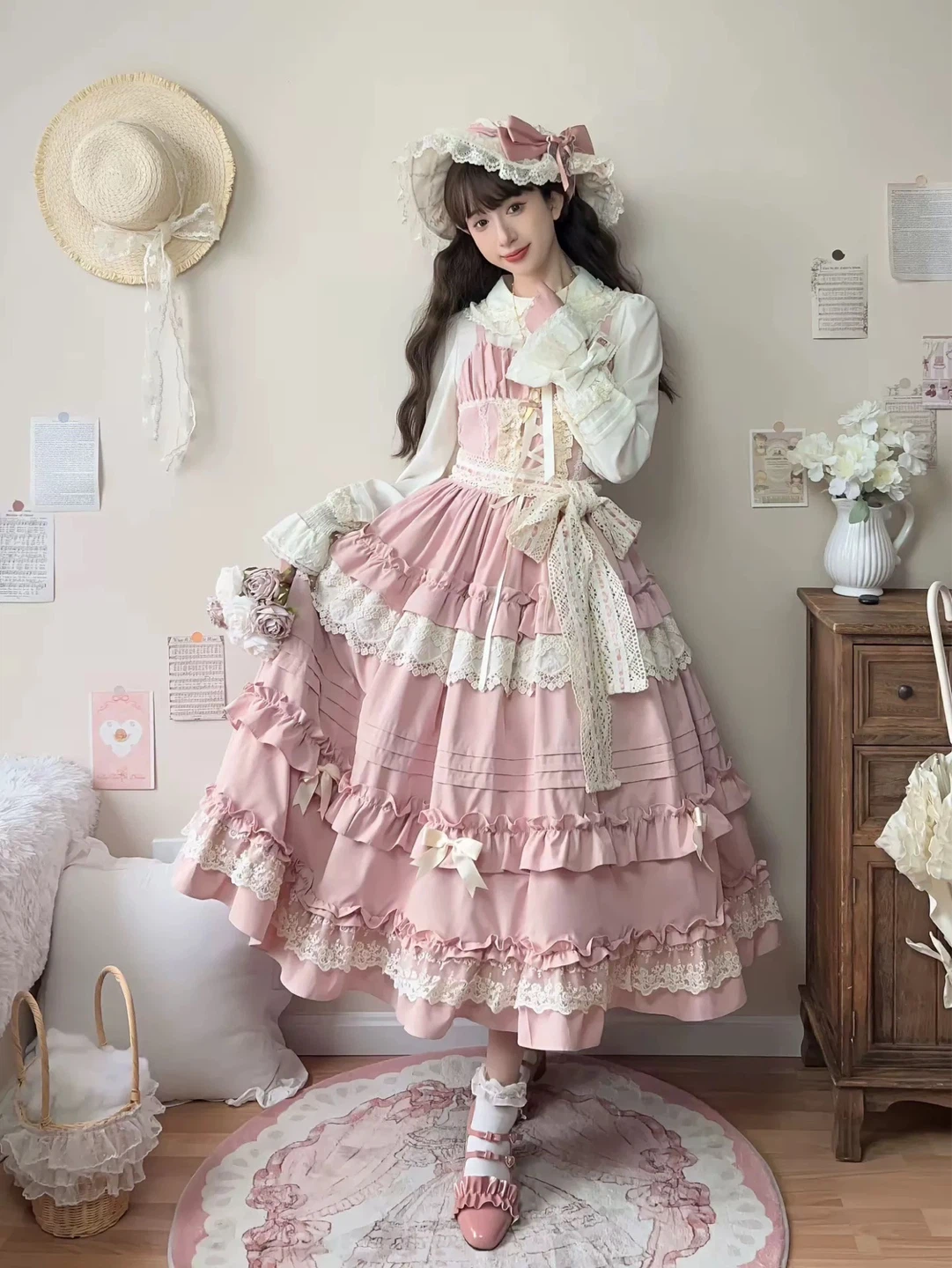 Lilian Pink Lolita Dress with Lace and Ruffles