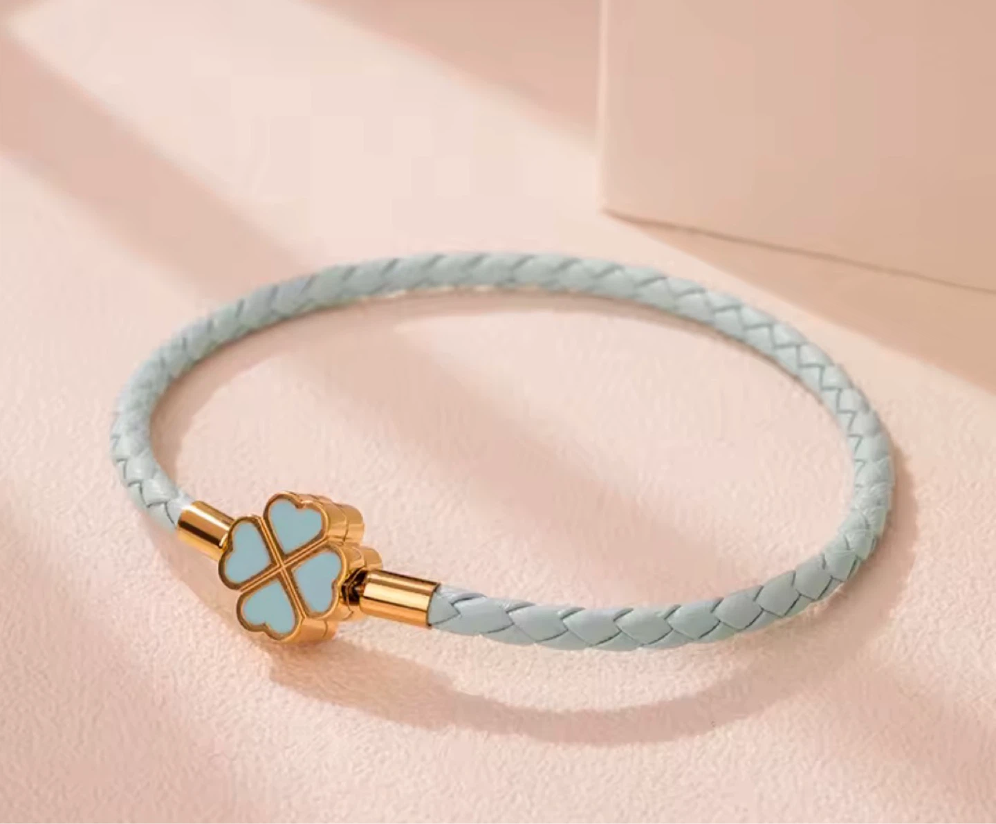 Light Blue Braided Bracelet with Clover Charm
