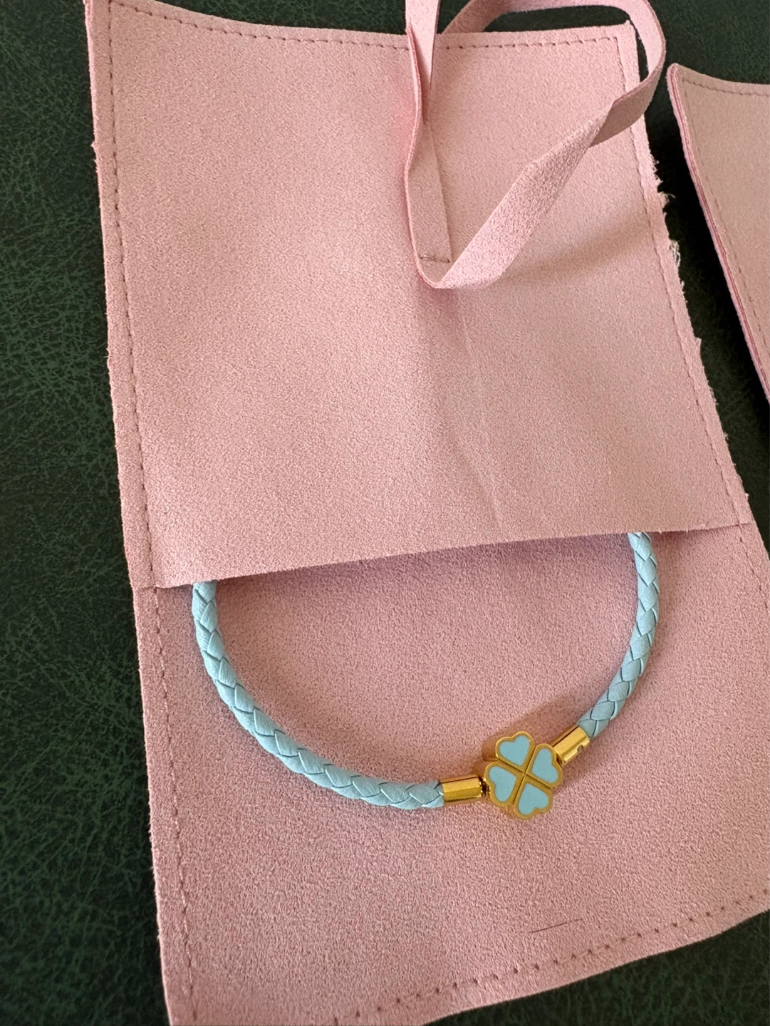 Light Blue Braided Bracelet with Clover Charm - photo 3