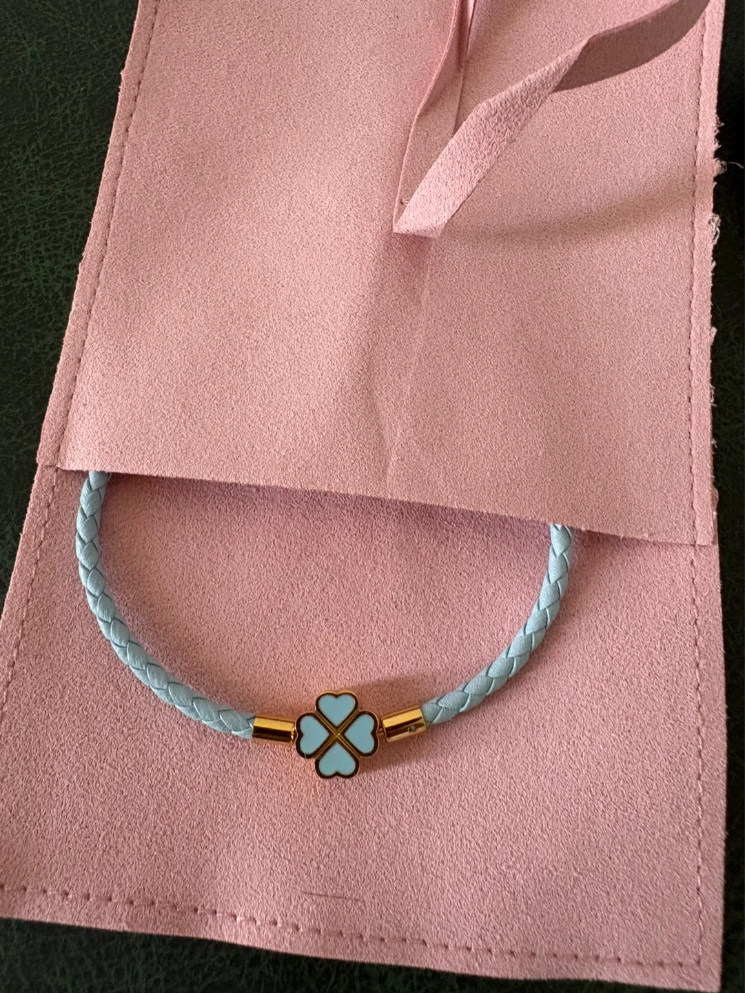 Light Blue Braided Bracelet with Clover Charm - photo 2