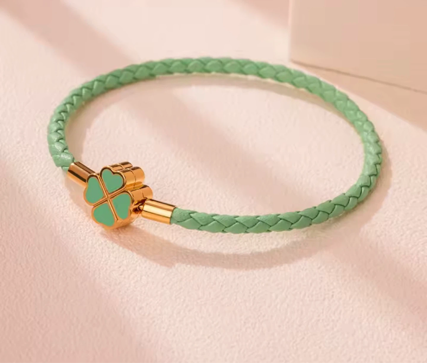 Braided Leather Bracelet with Clover Charm - photo 3