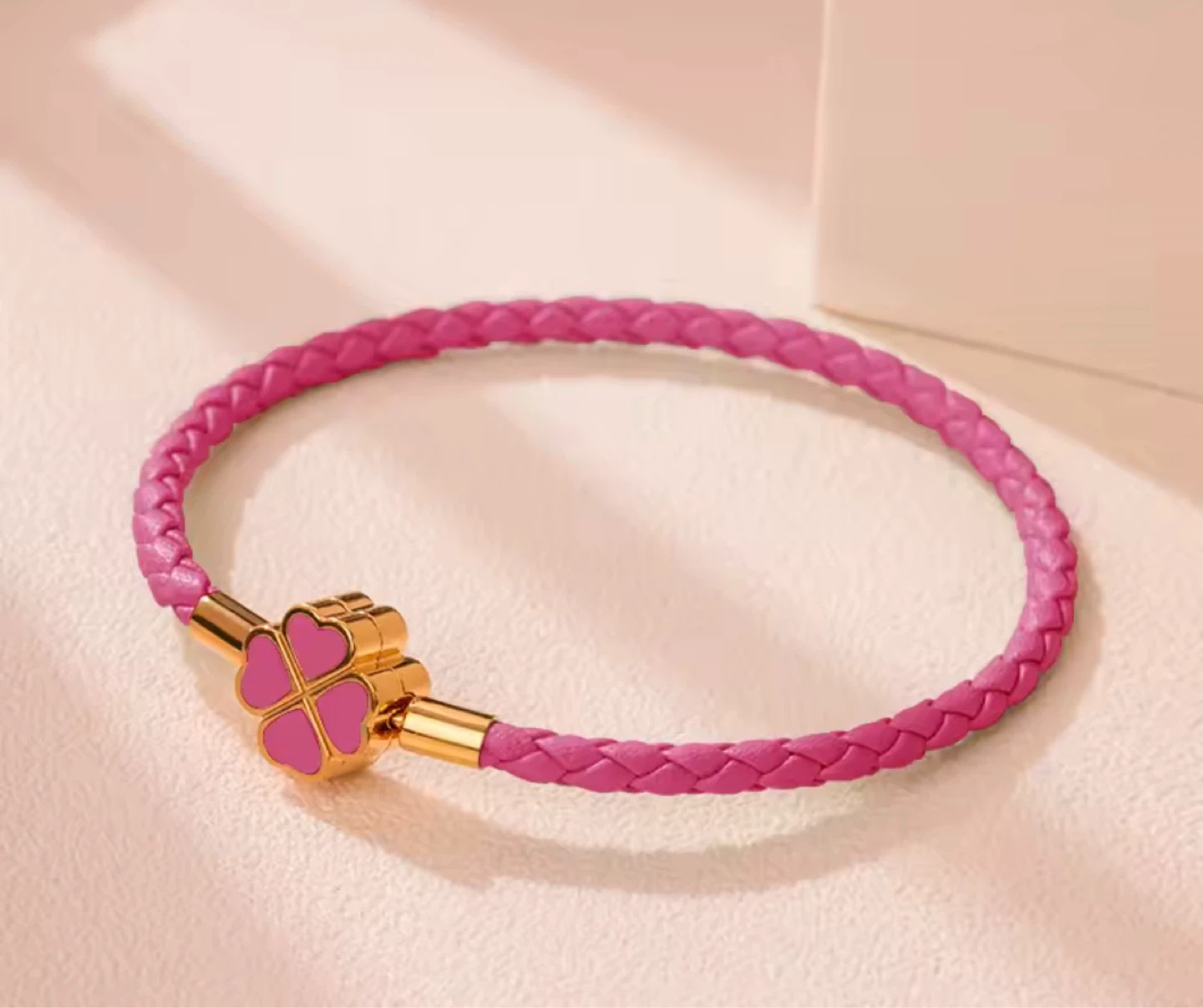 Braided Leather Bracelet with Clover Charm - photo 2