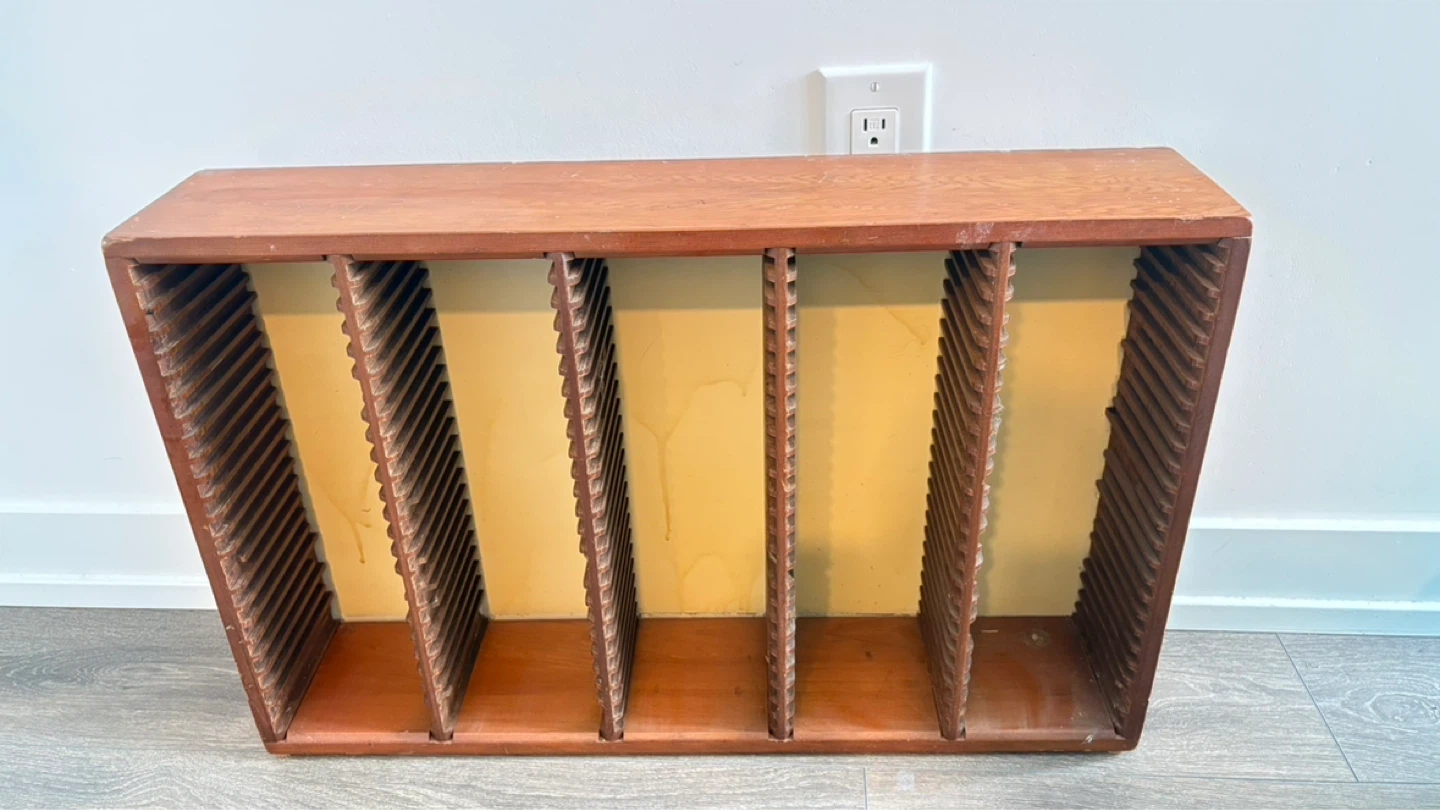 Vintage Wooden Record Storage Shelf - photo 2