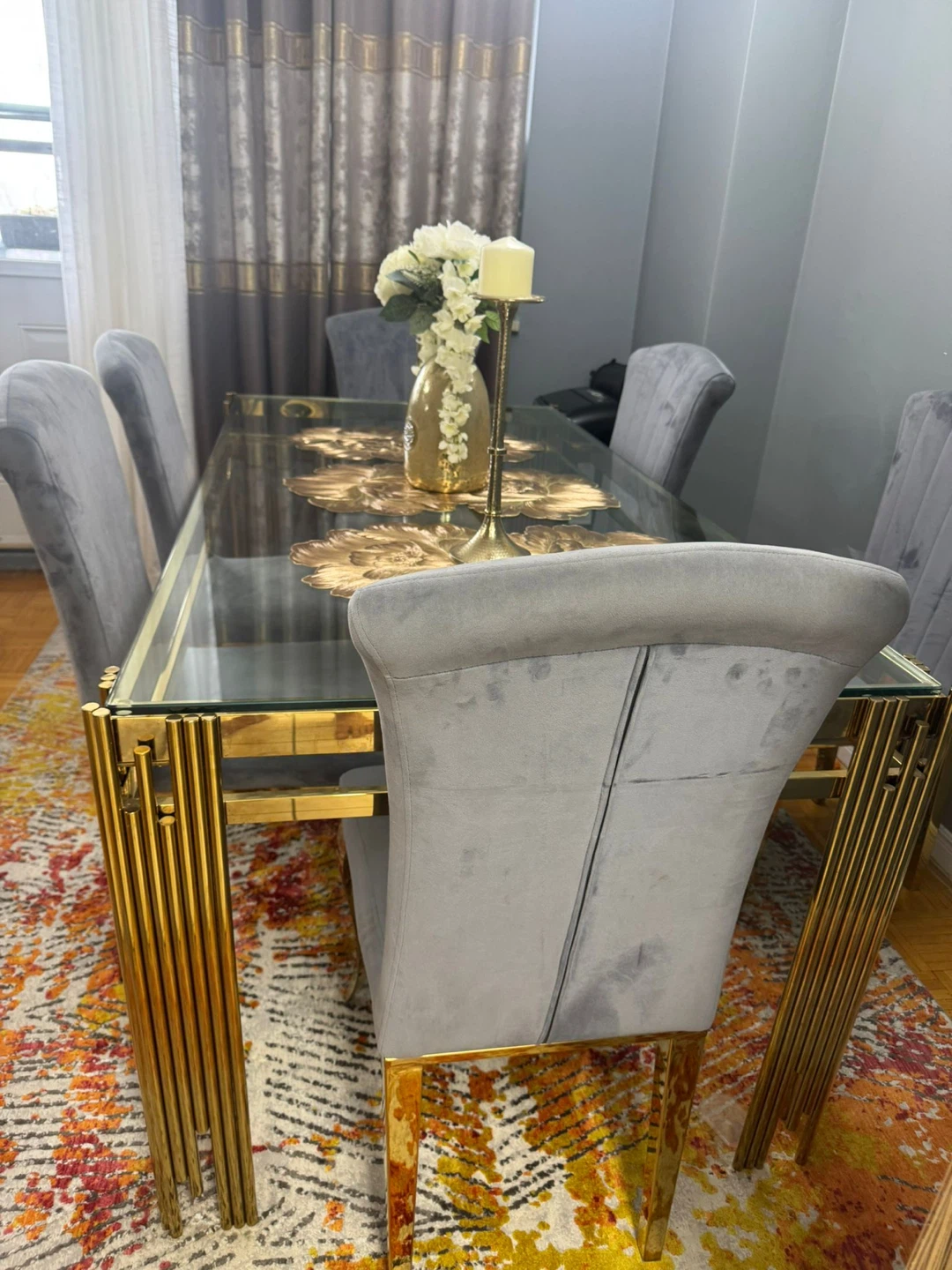 Glass and Gold Dining Table Set with 6 Chairs - photo 2