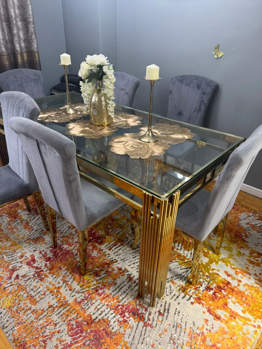 Glass and Gold Dining Table Set with 6 Chairs - photo 5