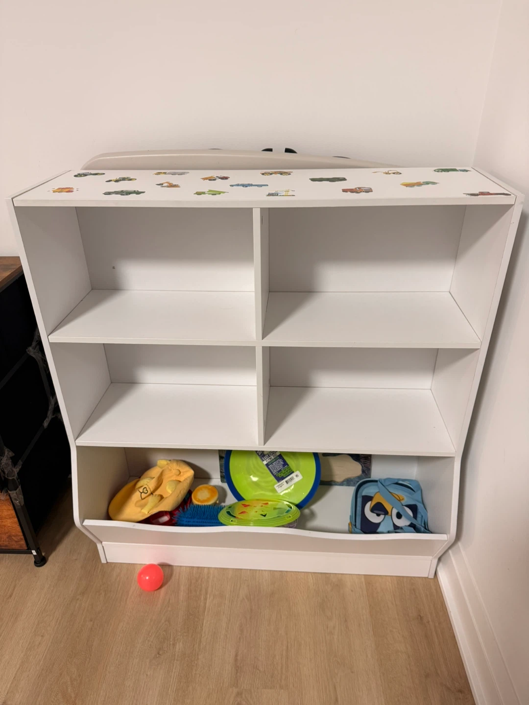 White Toy Organizer Shelf with Car Decals - photo 2