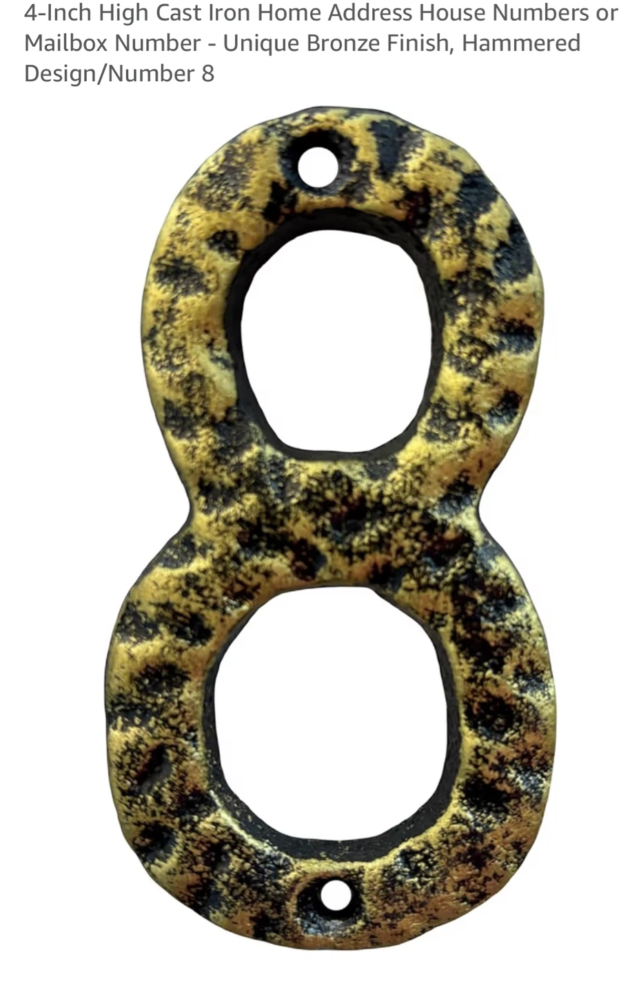 4-Inch High Cast Iron House Number 8 - Bronze Finish
