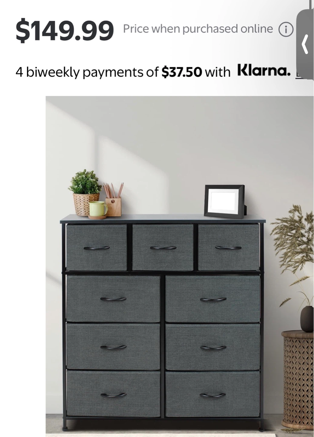 Dark Grey Fabric Dresser with 9 Drawers